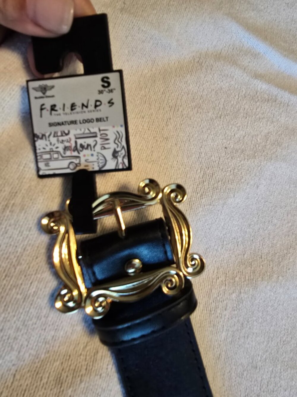 Friends TV Series Signature Logo Belt Black Gold Frame Buckle Size S NWT